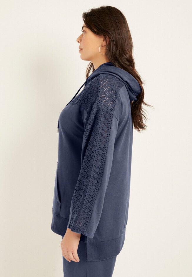 Crochet Bell-Sleeve Sweatshirt, , alternate image number null