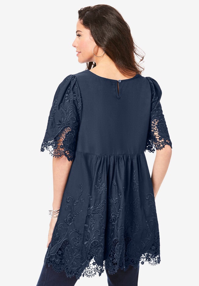 Lace-Trim Poplin Top., , on-hover image number null