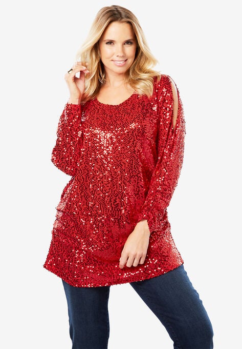 Cold Shoulder Sequin Tunic Plus Size Roaman S Fullbeauty