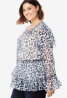 Ruffle Keyhole Tunic with Bell Sleeves, , alternate image number null