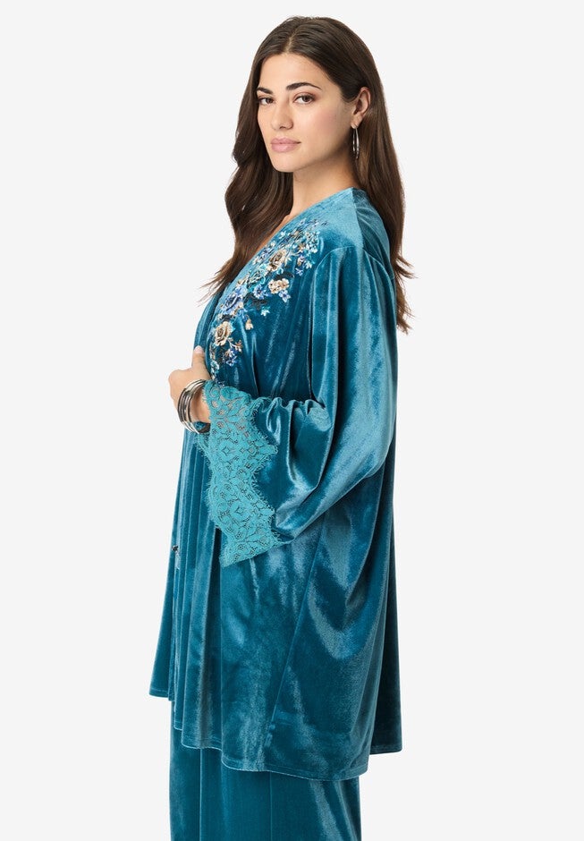Embroidered Velour Kimono, , alternate image number null
