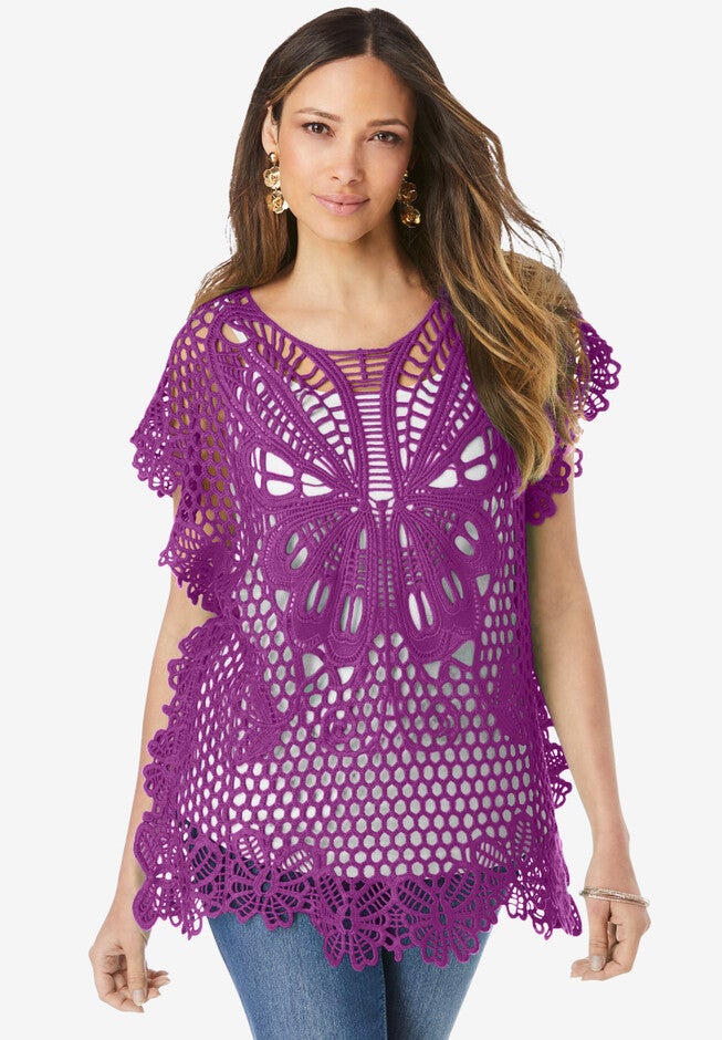 Butterfly Crochet Sweater, PURPLE MAGENTA, hi-res image number 0