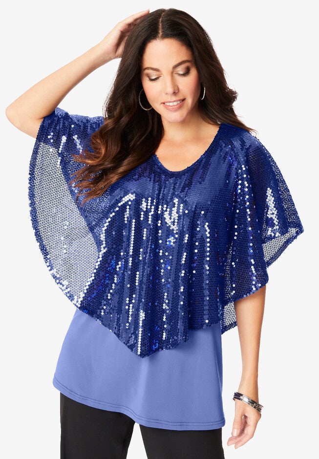Ultrasmooth® Fabric Sequin Popover Tee., ULTRA BLUE, hi-res image number null