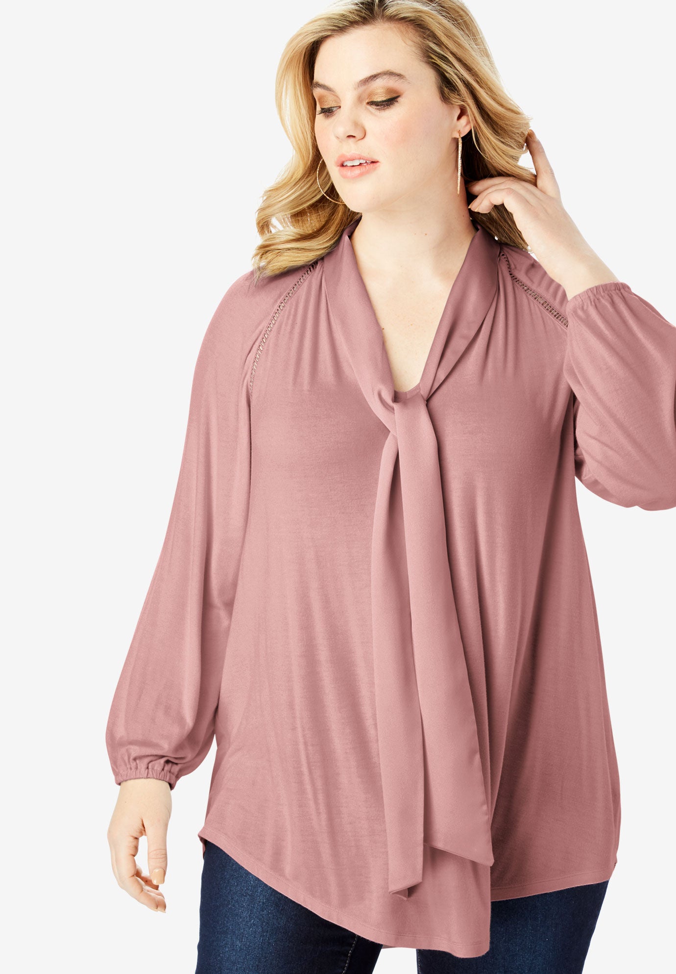 Women's plus size bow tie blouse clearance