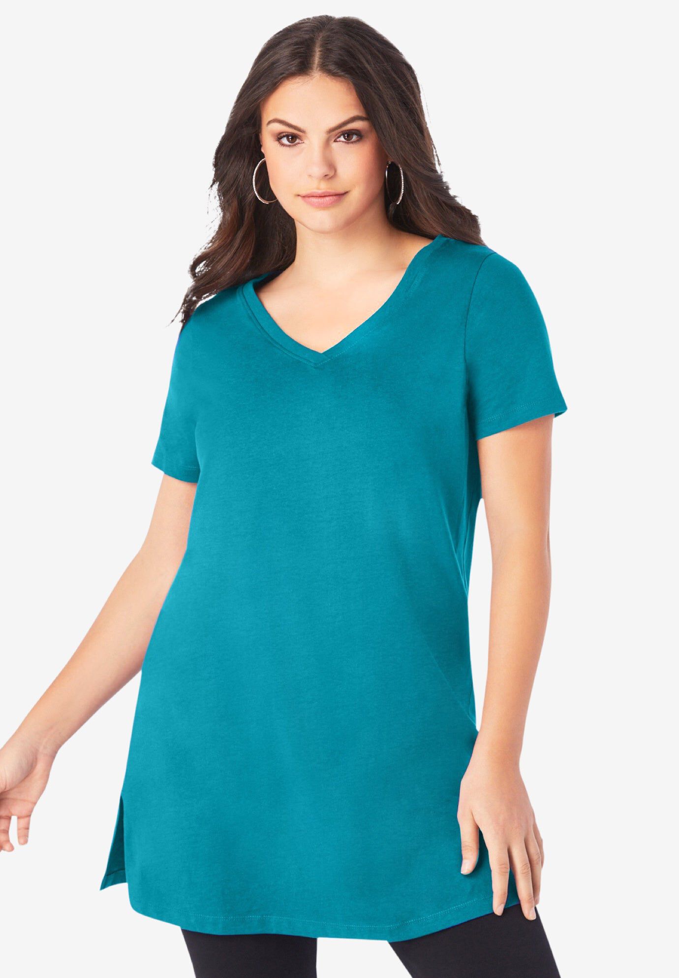 Plus Size Ultimate Cotton V-Neck Short Sleeve Tunic