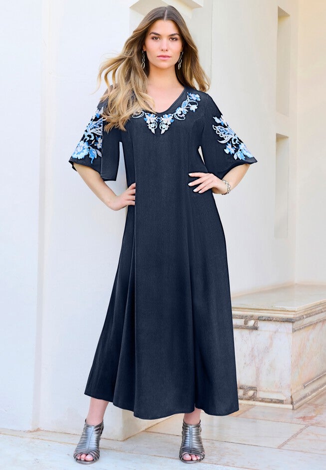 Flutter-Sleeve Embroidered Midi Dress, , alternate image number null