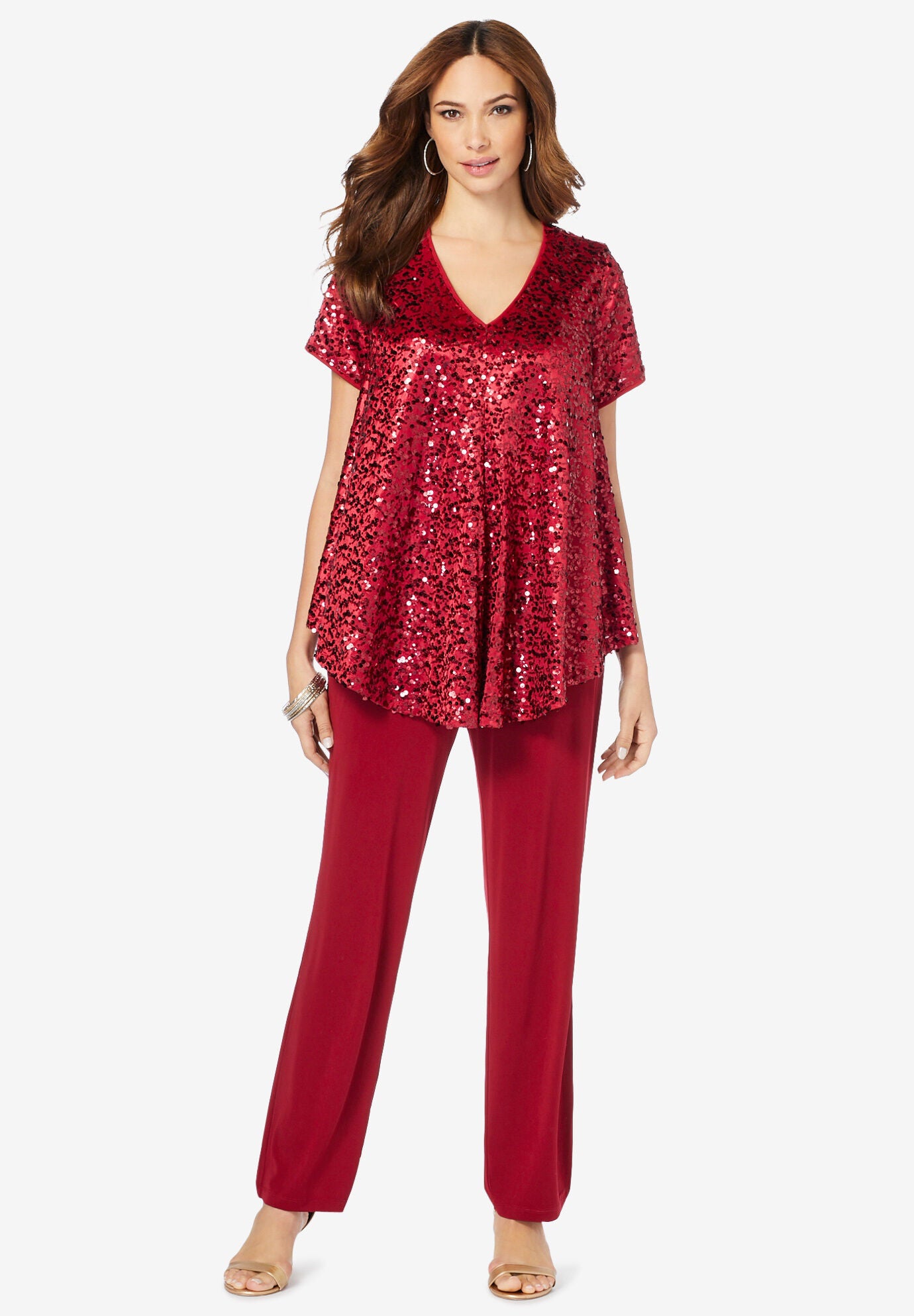plus size red sequin pants