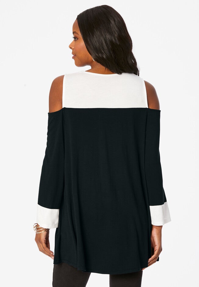 Colorblock Cold-Shoulder Tunic, , on-hover image number 1