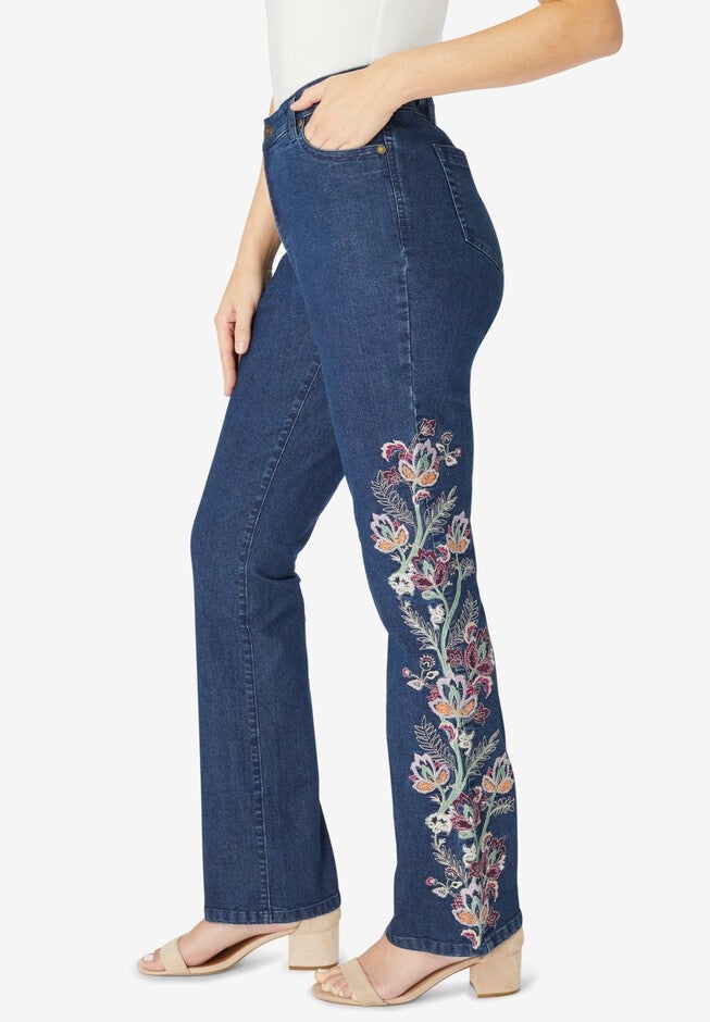 Invisible Stretch® Contour Embroidered Bootcut Jean, , alternate image number null