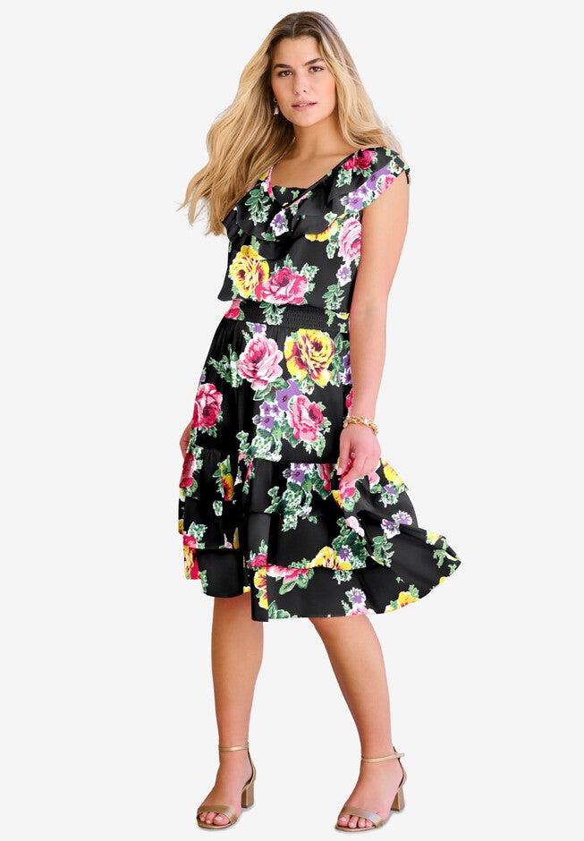Ruffled Sundress, BLACK GARDEN FLORAL, hi-res image number null