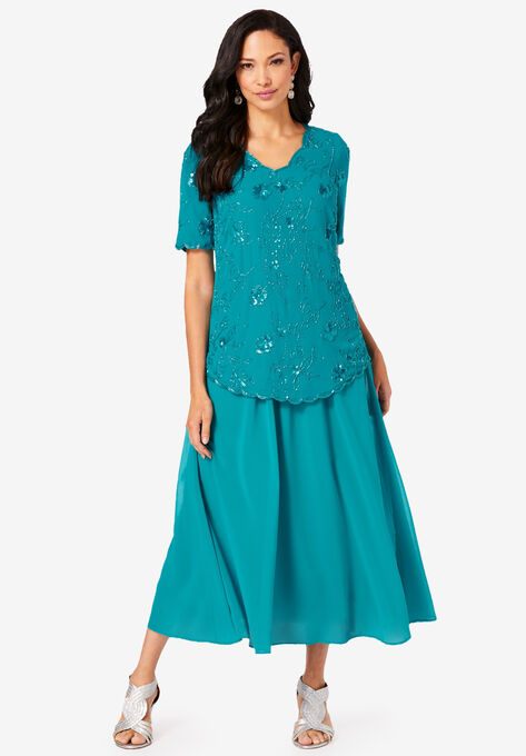 Long Georgette Skirt, DEEP TURQUOISE, hi-res image number null