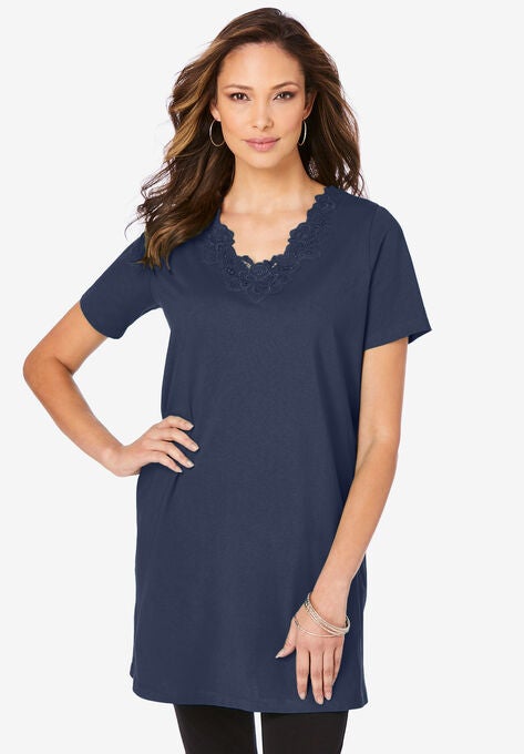 Lace-Applique Ultimate Tunic, NAVY, hi-res image number null