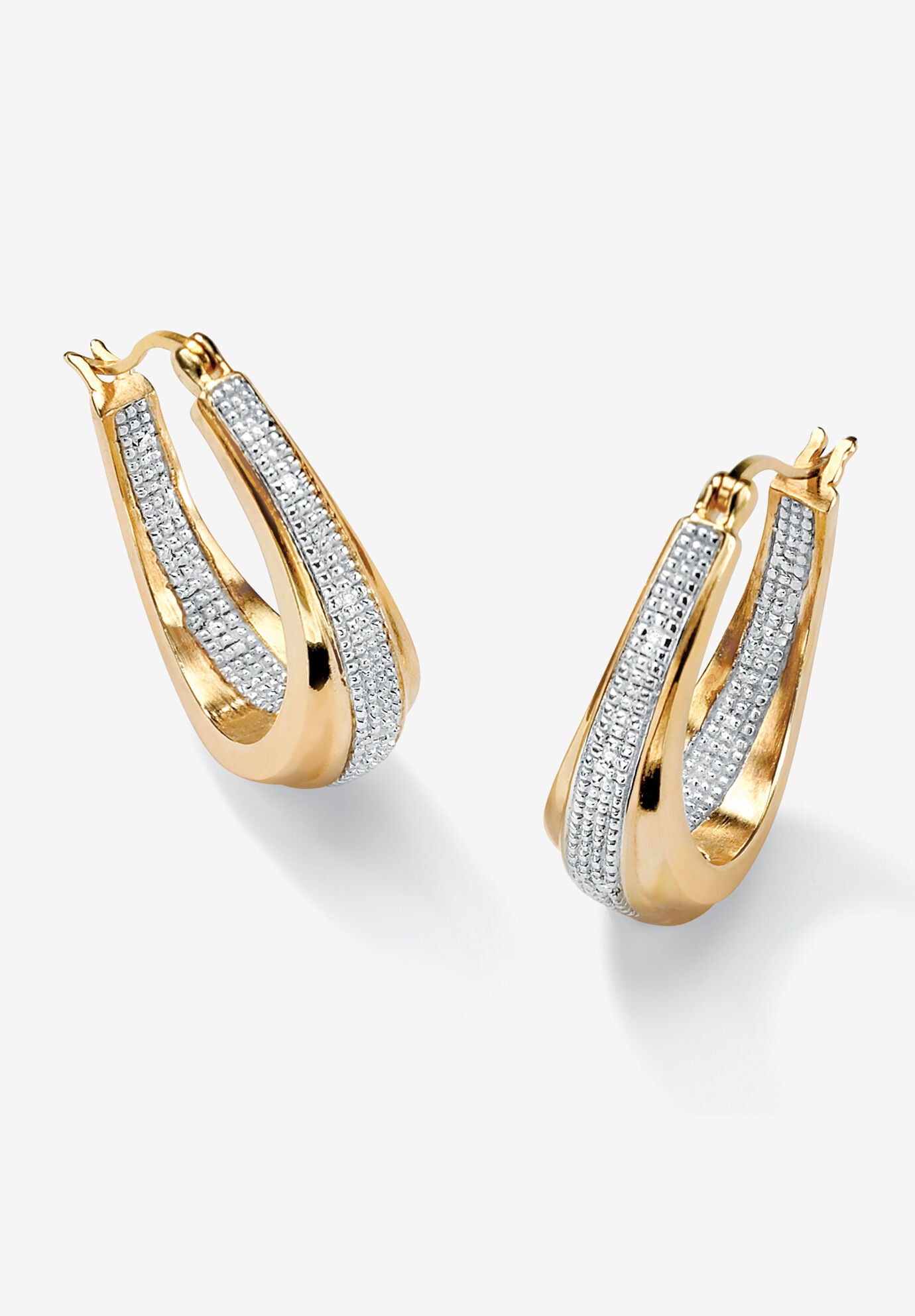 Gold-Plated Hoop Earrings with Diamond Accent, GOLD, hi-res image number 0