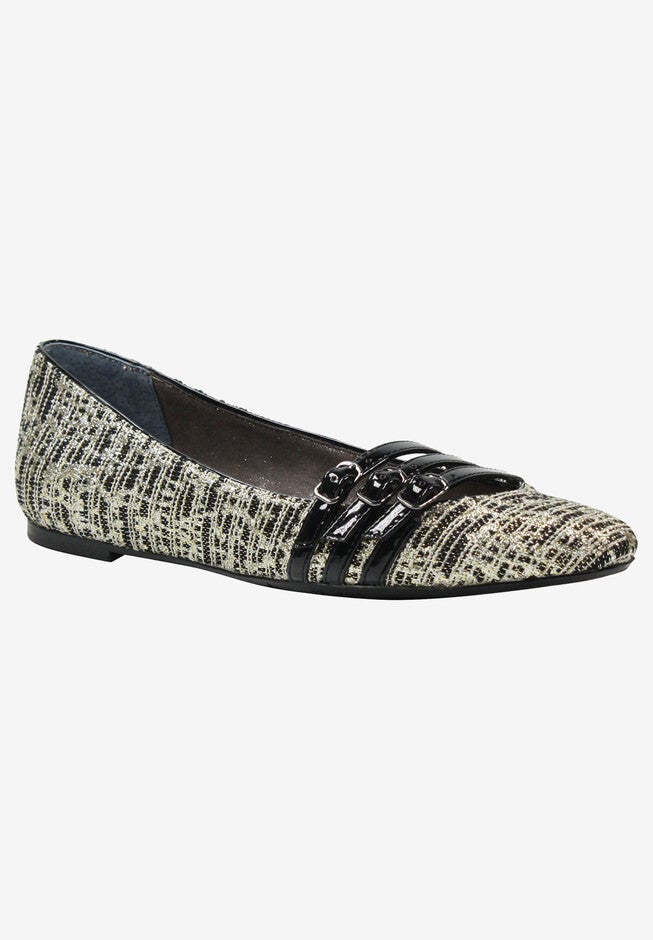 Corette Flat by J.Renee®, BLACK GOLD SILVER, hi-res image number 0