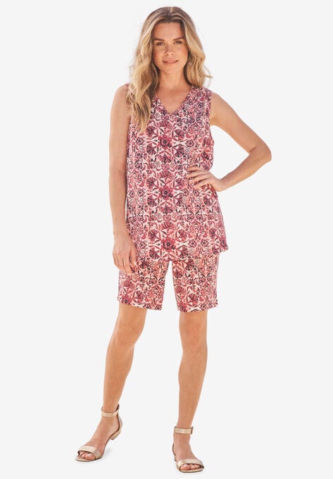Printed Tank and Short Set, PINK TRIBAL SKETCH, hi-res image number null