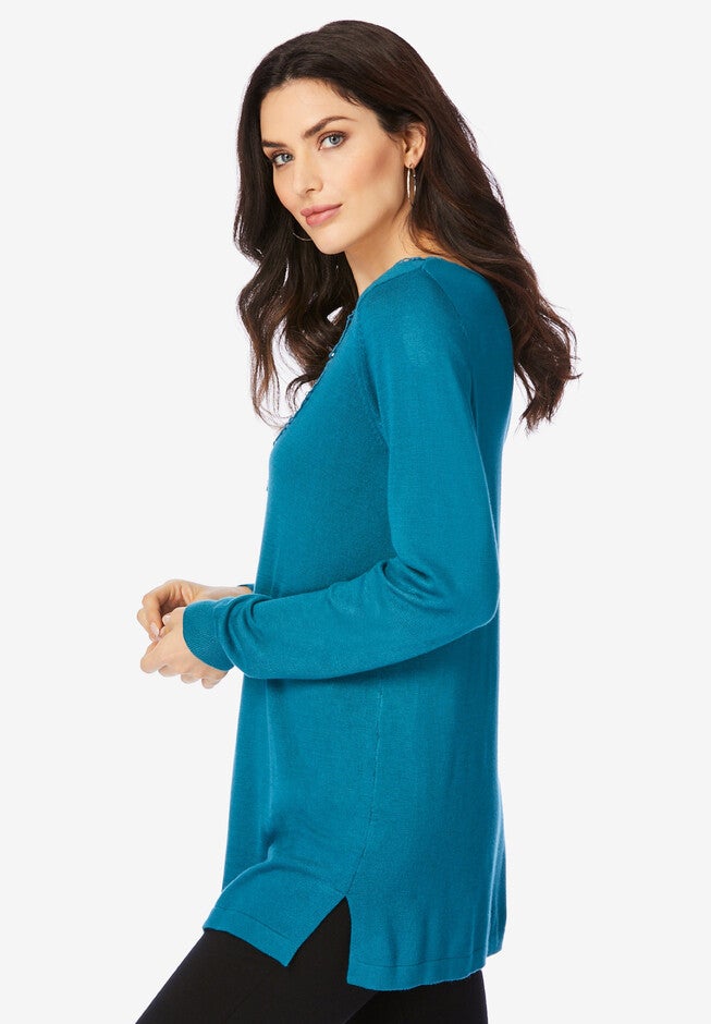 Lace-Applique Pullover Sweater, , alternate image number 2