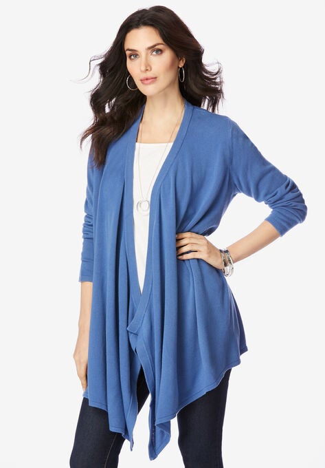 Fine-Gauge Handkerchief Hem Cardigan, DUSTY INDIGO, hi-res image number null