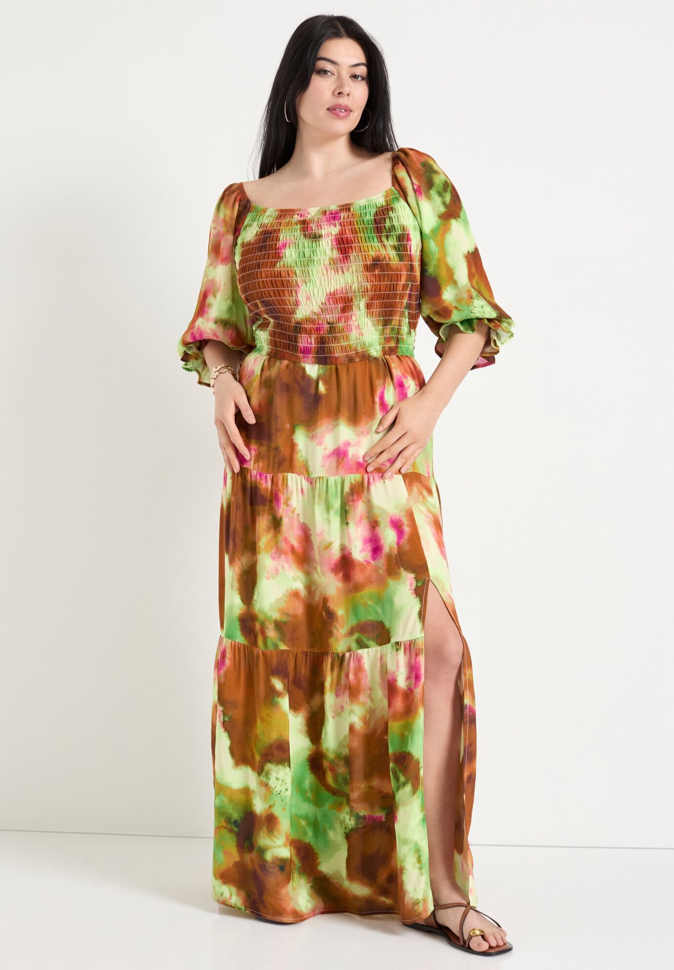 Off-The-Shoulder Smocked Cropped Top, WATERCOLOR TIE DYE, alternate image number 3