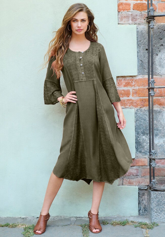 Embroidered Acid-Wash Boho Dress, , alternate image number null