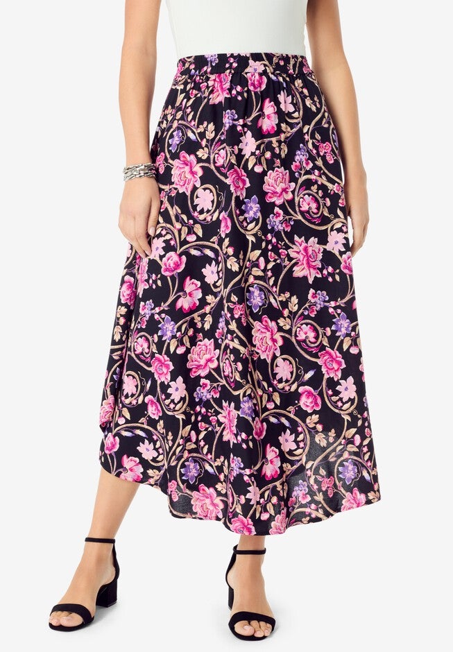 Asymmetrical Hem Skirt, BLACK ETERNAL BLOOM, hi-res image number null