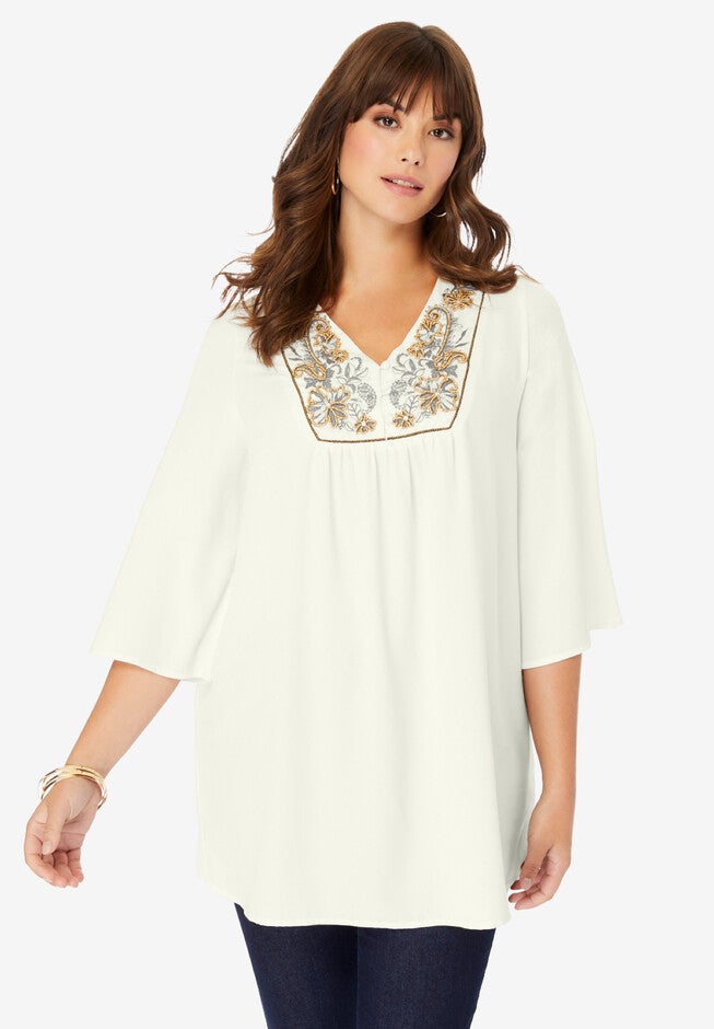 Embellished Georgette Tunic, IVORY PAISLEY EMBELLISHMENT, hi-res image number 0
