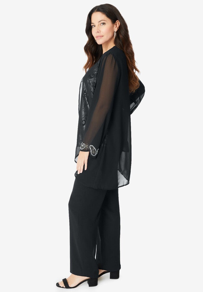Foil-Print Georgette Pant-Set., , alternate image number null