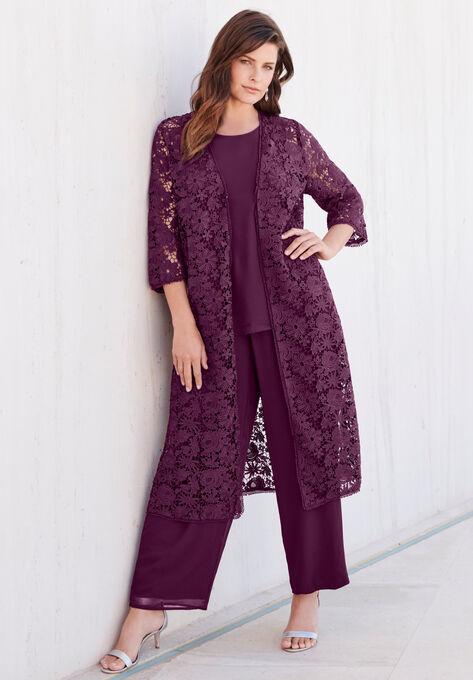 Three-Piece Lace Duster & Pant Suit, , alternate image number null