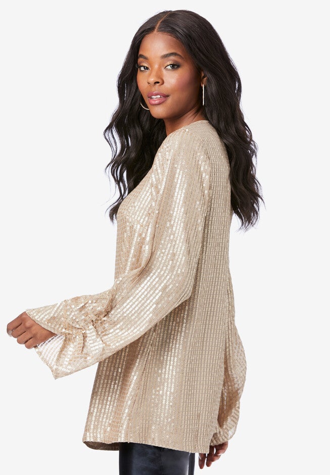 Sequin-Embellished Georgette Pullover, , alternate image number null