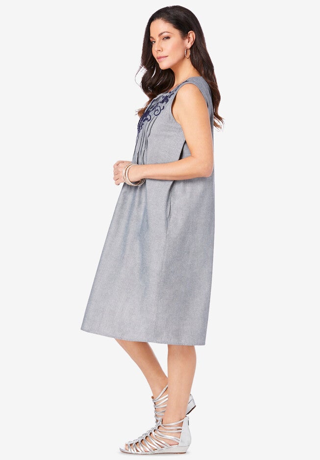 Embroidered Chambray Dress, , alternate image number 2