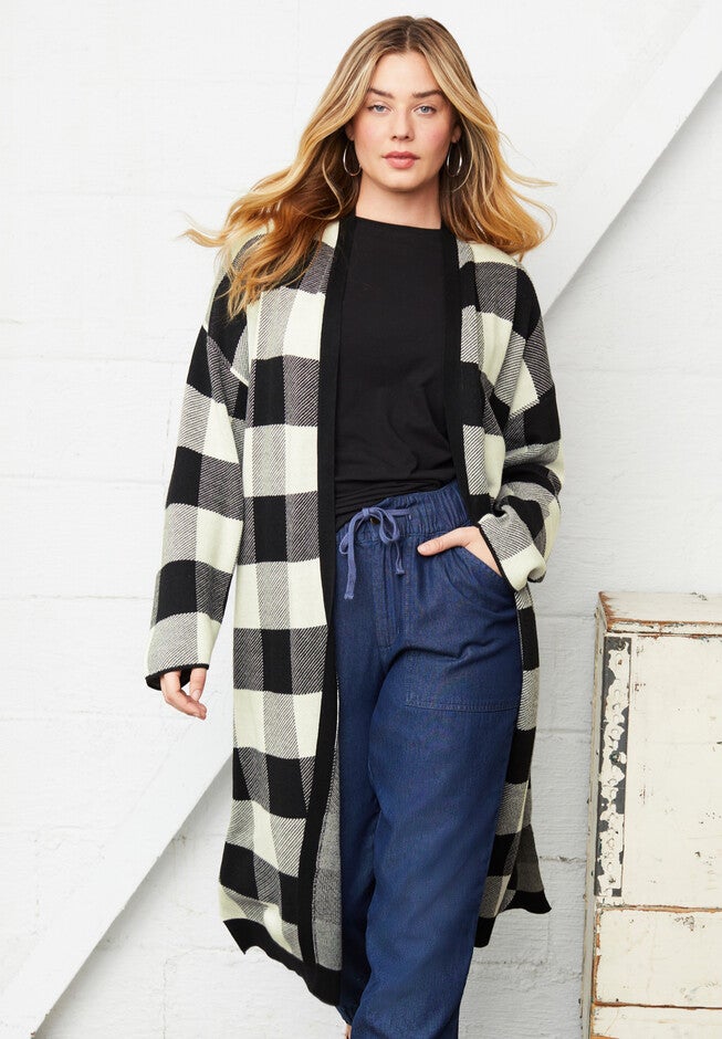 Open-Front Cardigan, BLACK IVORY BUFFALO, hi-res image number null