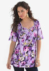 Pleated V-Neck Tee, LAVENDER FLORAL IKAT, hi-res image number null