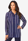 Georgette Big Shirt, NAVY DOUBLE STRIPE, hi-res image number null