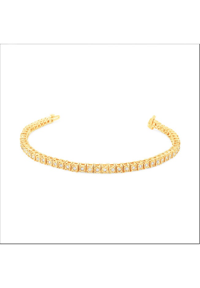 Yellow Gold Over Sterling Silver Diamond Square Frame Miracleset Tennis Bracelet 8 inches, , on-hover image number 1