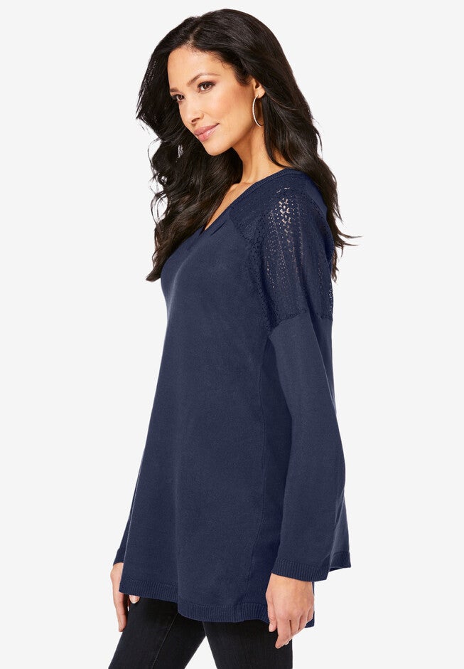 Lace-Trim Fine Gauge Pullover, , alternate image number 2