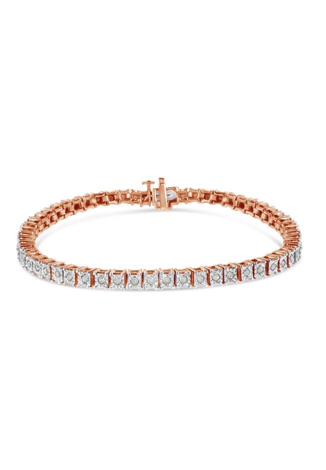 Rose Gold Over Sterling Silver Diamond Square Frame Miracleset Tennis Bracelet 8 inches, , on-hover image number 1