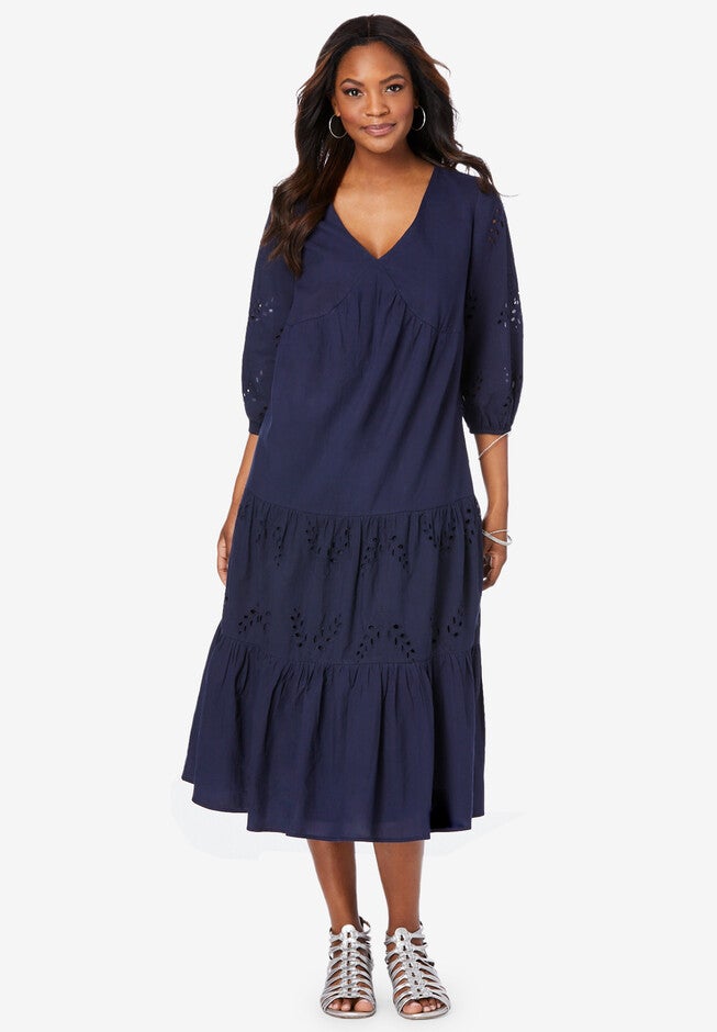 Eyelet Ruffle Dress, NAVY, hi-res image number 0