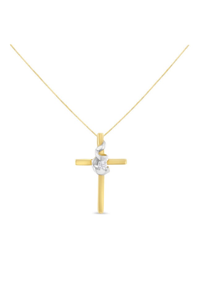 Yellow & White Gold Diamondaccented Spiral Cross Pendant Necklace, , on-hover image number null