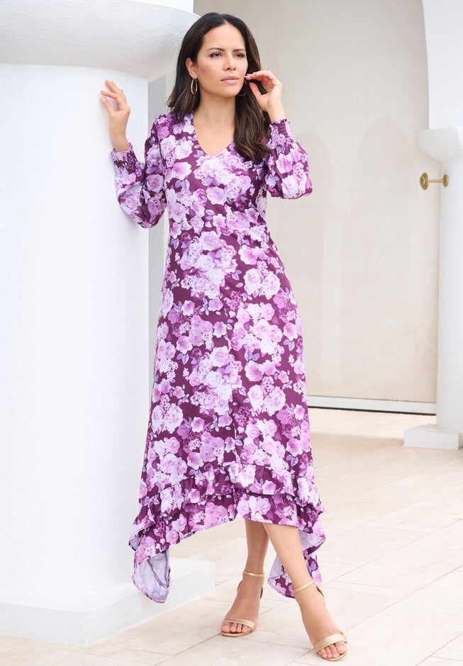 Blouson-Sleeve Ruffle Maxi Dress, , alternate image number null