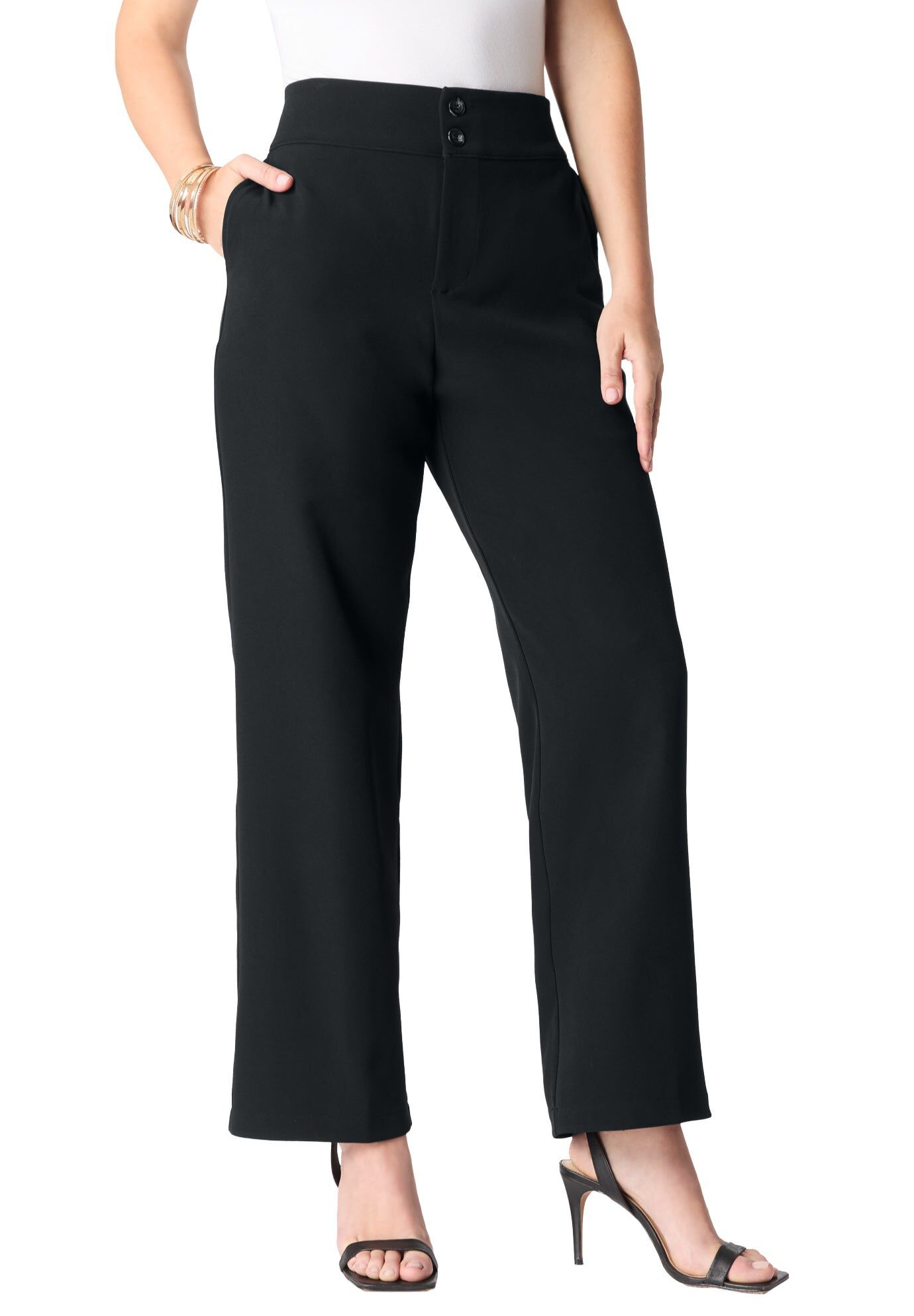 Plus Size Bi-Stretch Wide Leg Pant, BLACK, hi-res image number 0