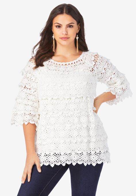 Tiered Crochet Sweater, IVORY, hi-res image number null