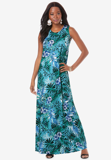 Ultrasmooth® Fabric Print Maxi Dress, TURQ TROPICAL LEOPARD, hi-res image number null