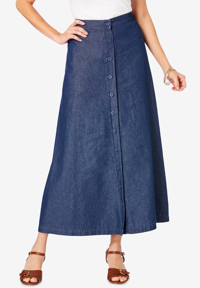 Chambray Maxi Skirt, MEDIUM WASH, hi-res image number 0