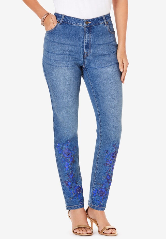 Studded Straight-Leg Jean, NAVY ROSE EMBELLISHMENT, hi-res image number null