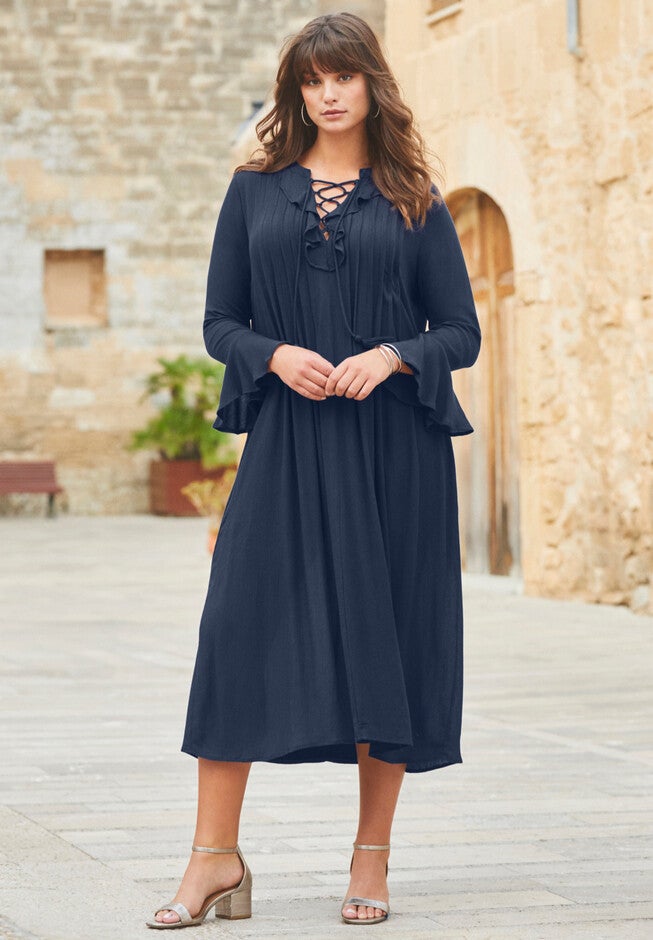 Ruffle Pintuck Crinkle Dress, , alternate image number 3