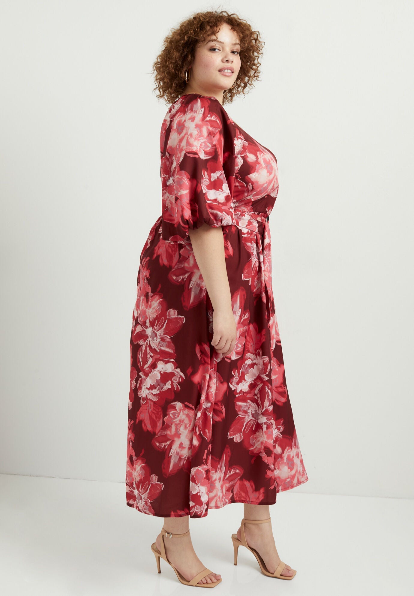 Raglan Puff-Sleeve Midi Dress, , alternate image number 2
