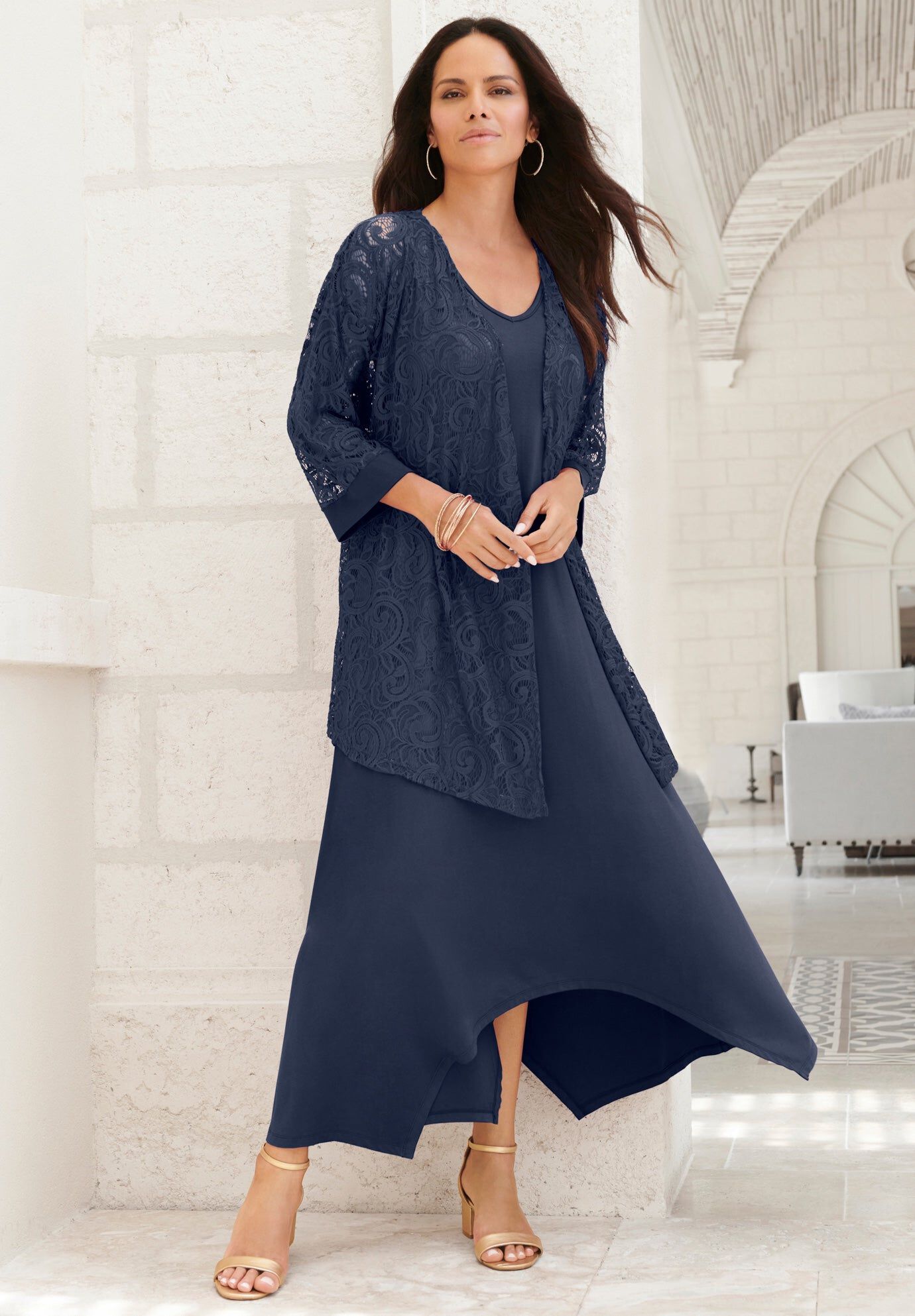 Lace Jacket Dress Set, NAVY, hi-res image number 0