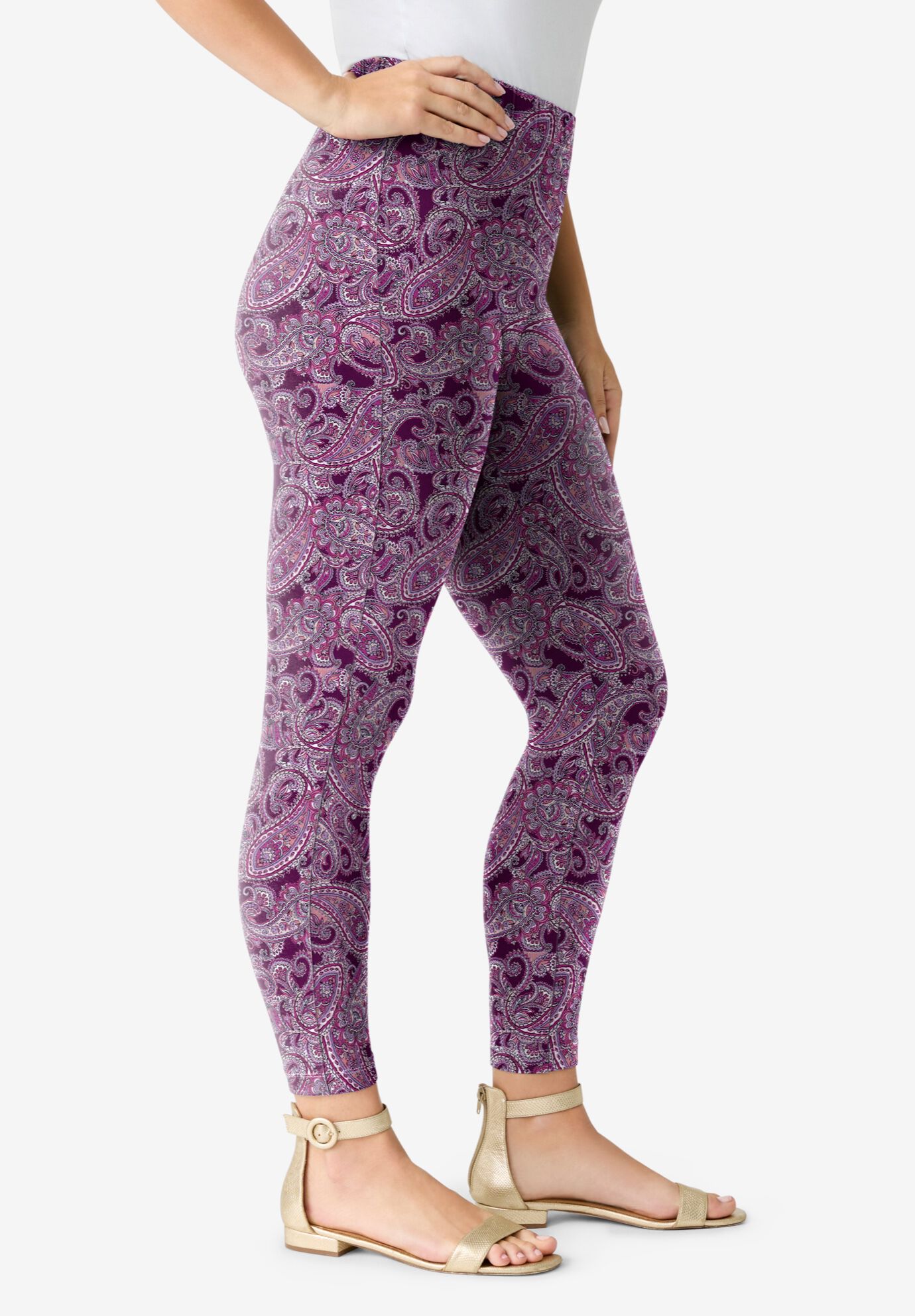 Plus Size Ankle Length Essential Stretch Legging, DARK BERRY PAISLEY, alternate image number 2