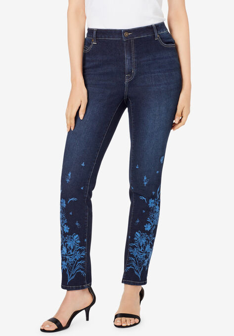 Floral Embroidered Straight-Leg Jean , BLUE GARDEN EMBROIDERED, hi-res image number null