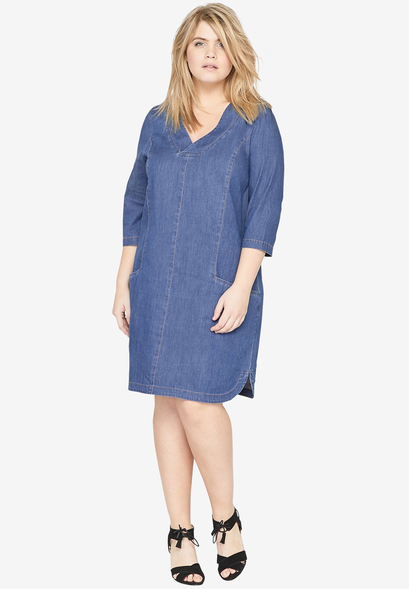 Denim Shift Dress by Castaluna, LIGHT STONEWASH, hi-res image number 0