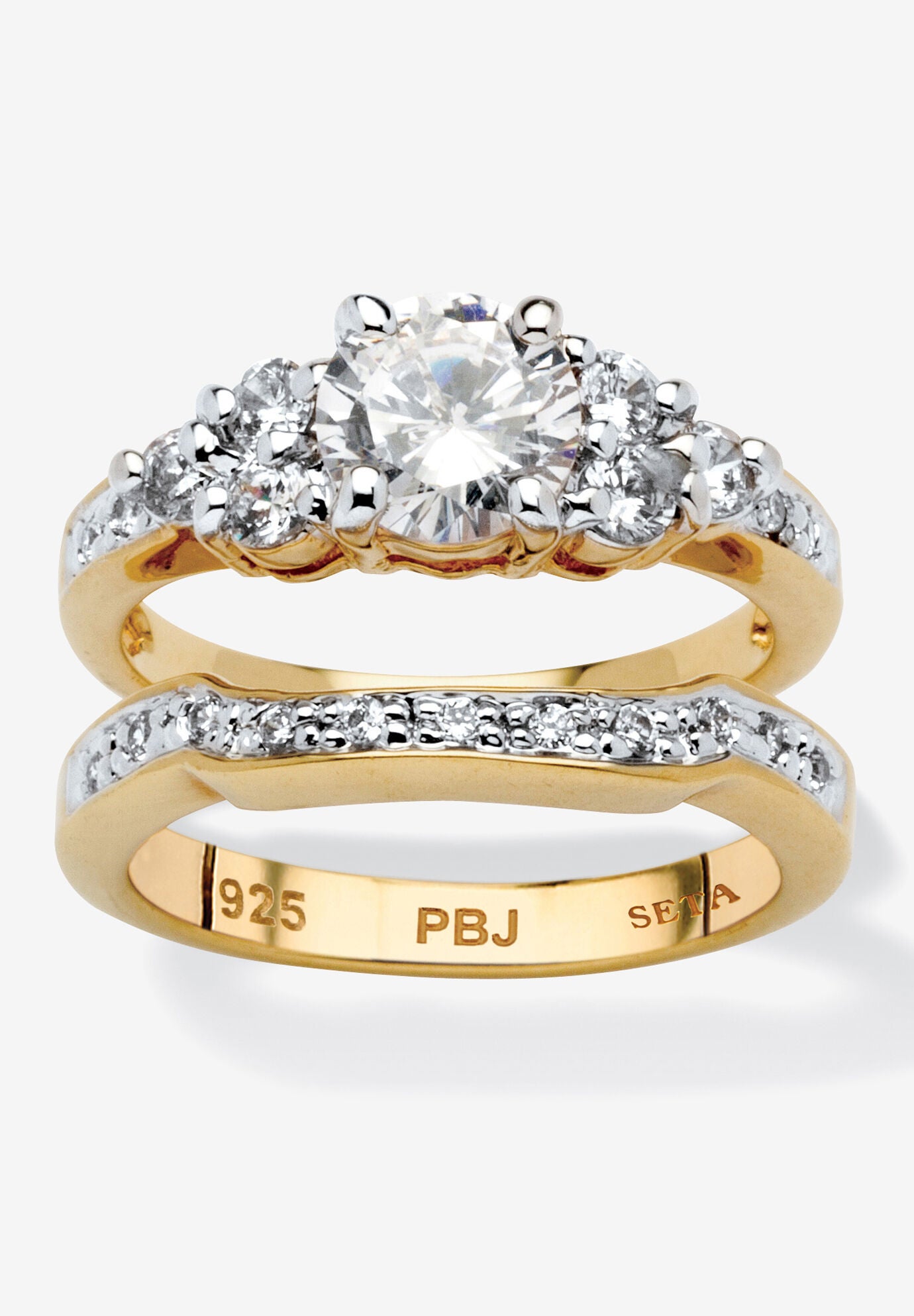 2 Piece 2.01 Tcw Round Cubic Zirconia Bridal Ring Set In 18K Gold-Plated, GOLD, hi-res image number 0